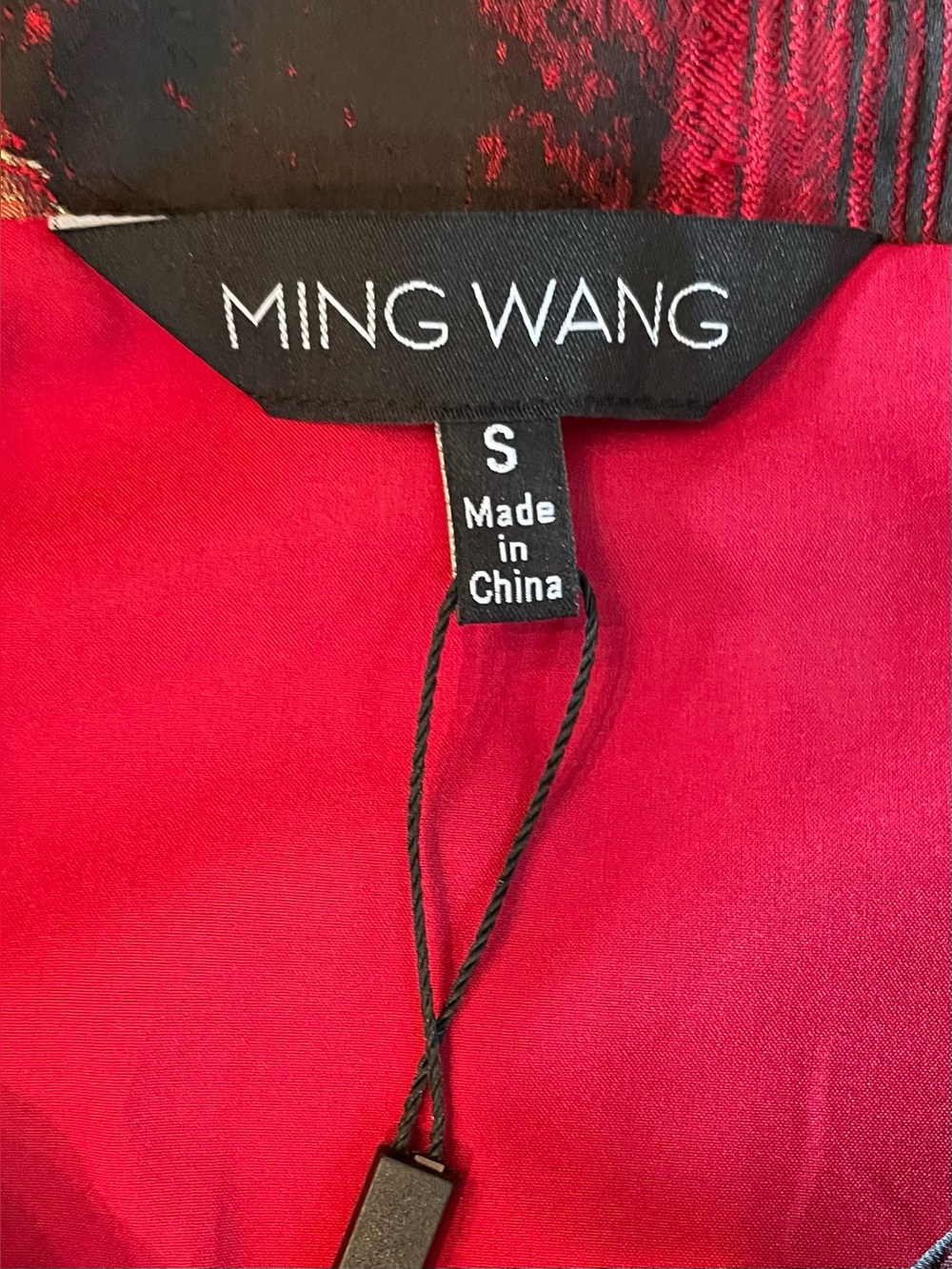 NWT Ming Wang Red Black Gold Brushstroke Jacquard Ruffle Collar Jacket Small - Picture 3 of 14